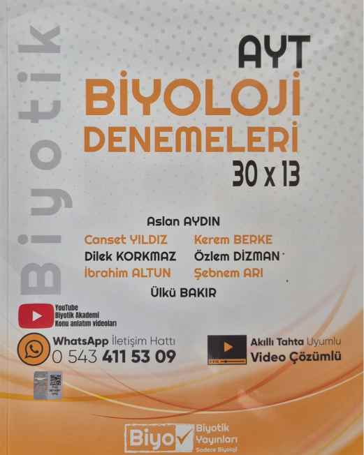 BİYOTİK YKS AYT DENEME (30*13) BİYOLOJİ - 2024-25